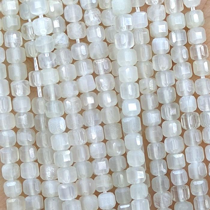 Natural White Moonstone Beads Faceted Cube