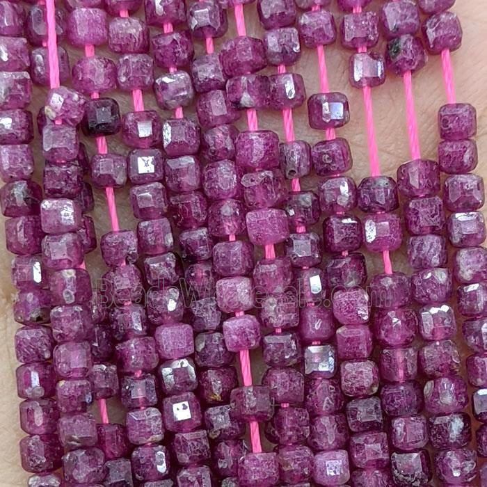 Natural Ruby Beads Red Treated Faceted Cube