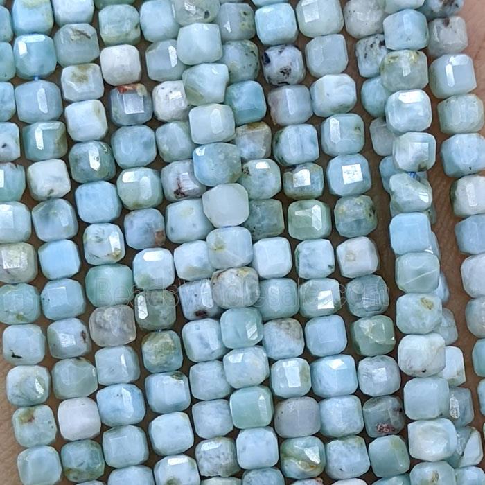 Natural Blue Larimar Beads AA-Grade Faceted Cube