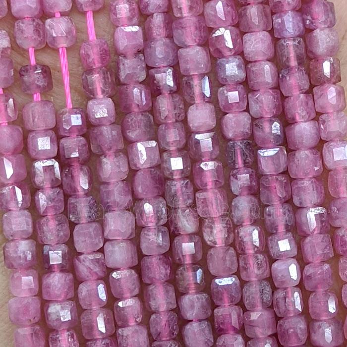 Natural Pink Tourmaline Beads AA-Grade Faceted Cube
