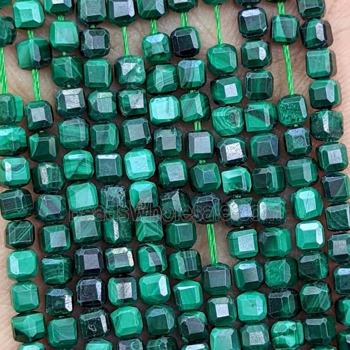 Natural Green Malachite Beads Faceted Cube