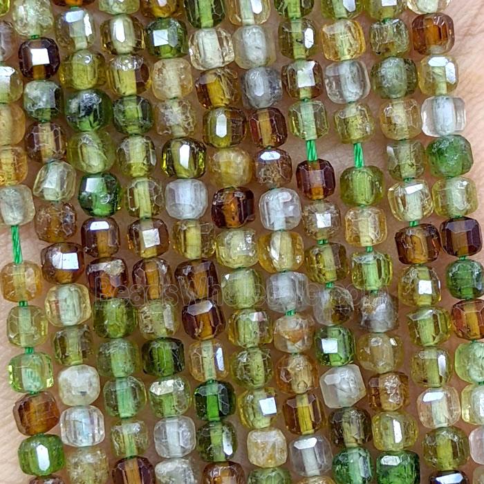 Natural Tourmaline Beads Multicolor Faceted Cube