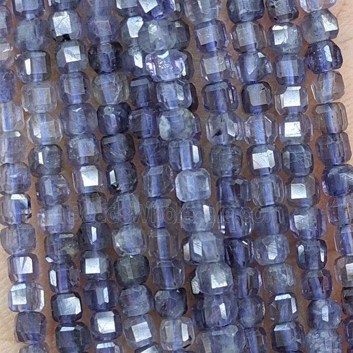 Natural Iolite Beads Blue Faceted Cube