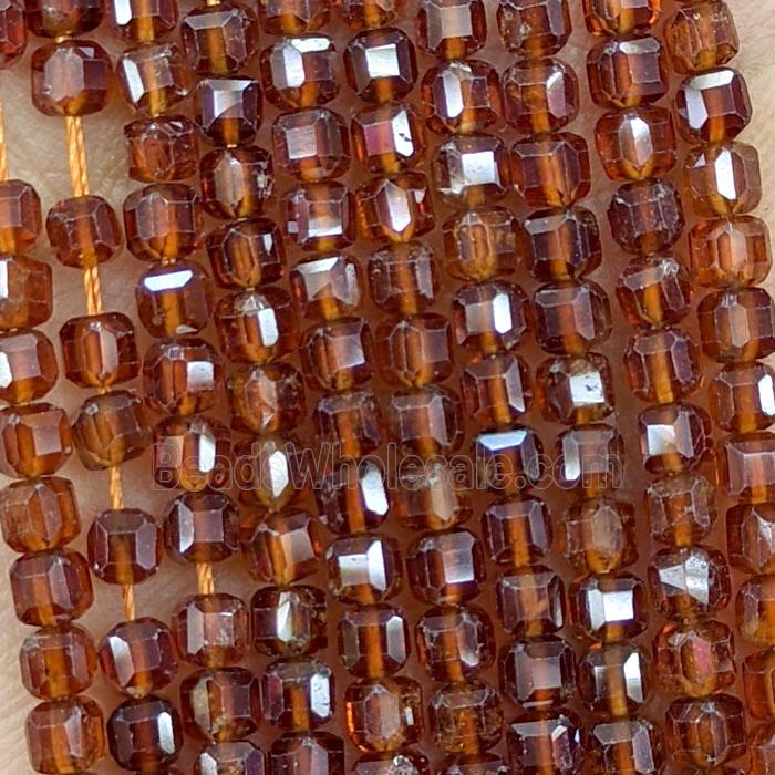 Natural Orange Garnet Beads Faceted Cube