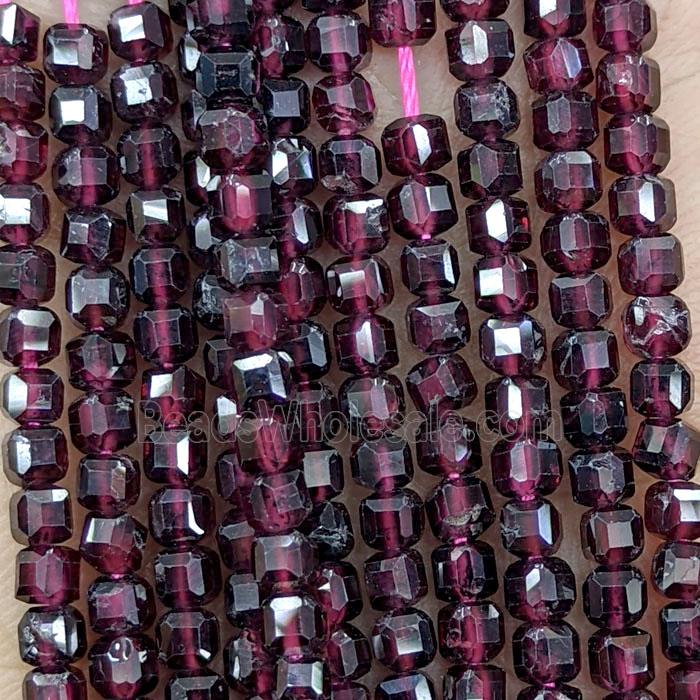 Natural Red Garnet Beads AB-Grade Faceted Cube