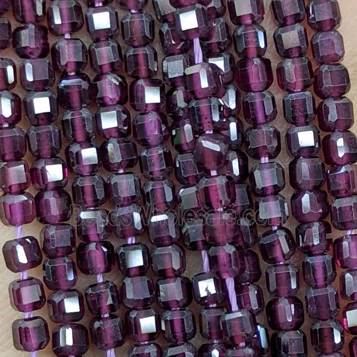 Natural Purple Garnet Beads Faceted Cube
