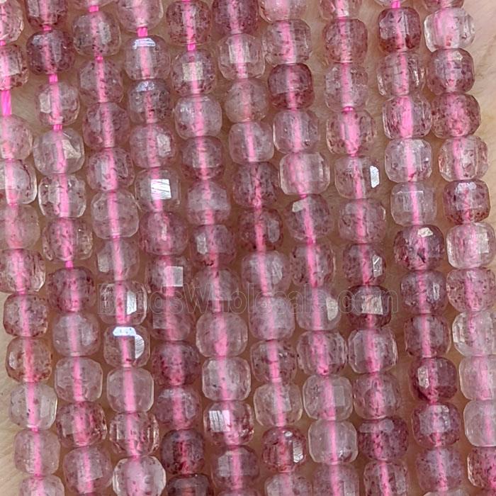 Natural Pink Strawberry Quartz Beads Faceted Cube
