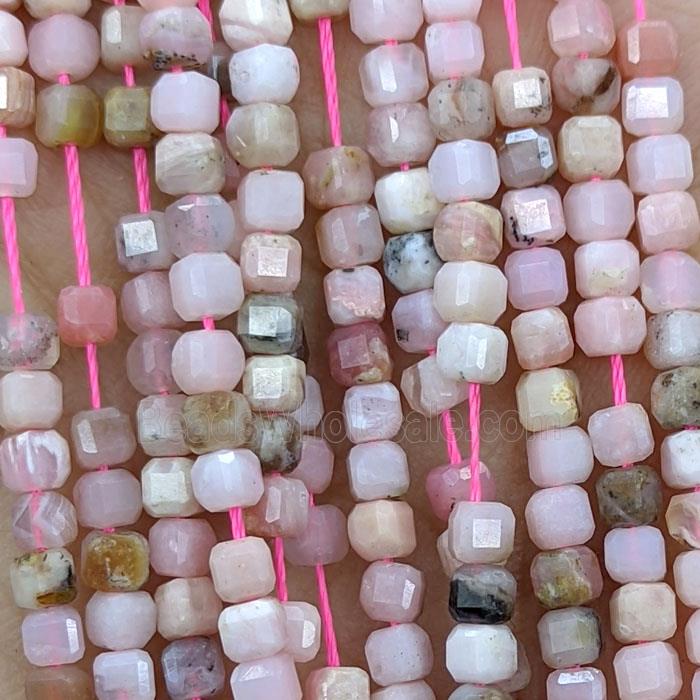 Natural Pink Opal Beads Faceted Cube