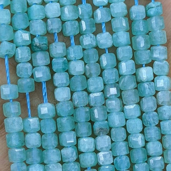 Green Amaznite Beads Faceted Cube