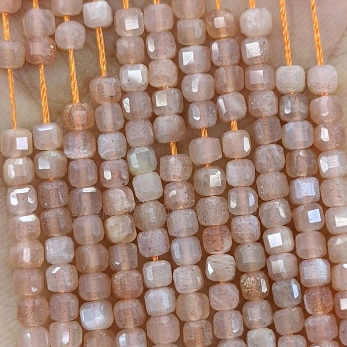 Peach Moonstone Beads Faceted Cube