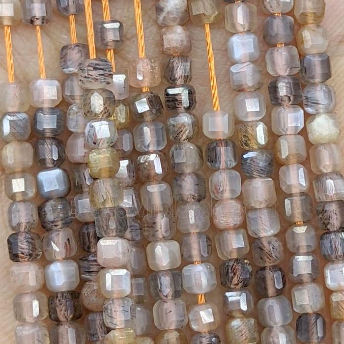 Natural Moonstone Beads Multicolor Faceted Cube