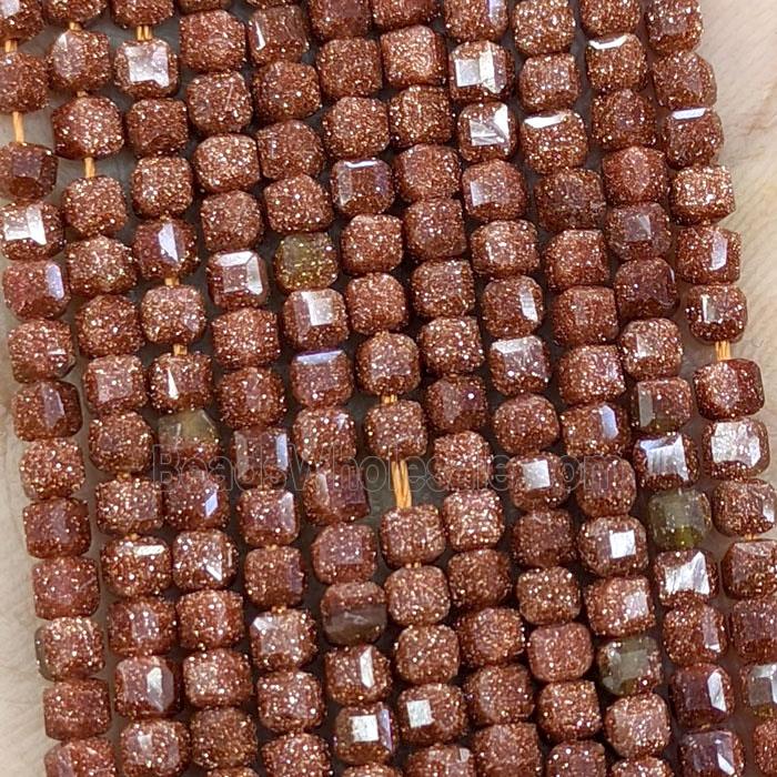 Golden Sandstone Beads Faceted Cube