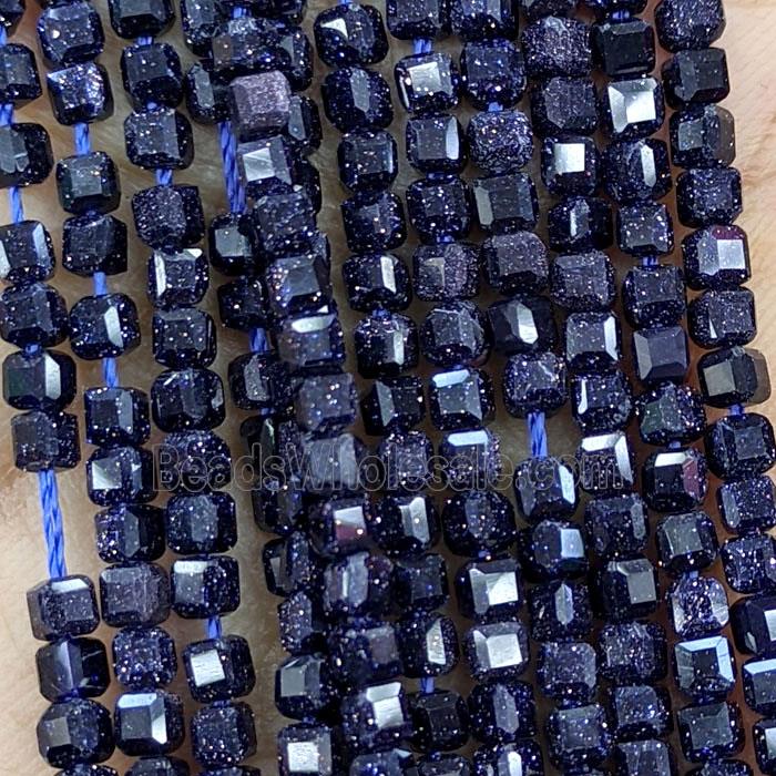 Blue Sandstone Beads Faceted Cube