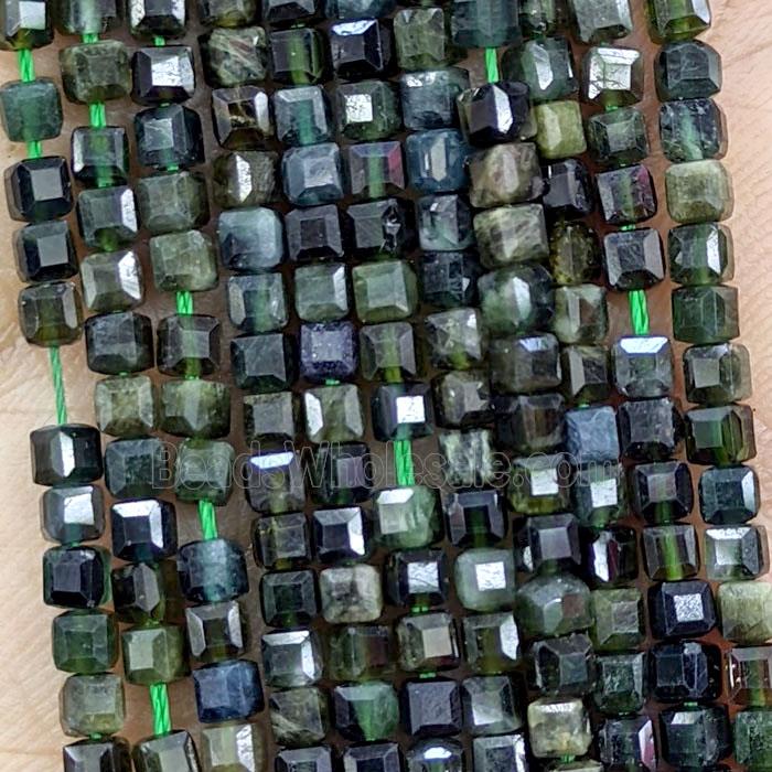 Natural Green Tourmaline Beads Faceted Cube