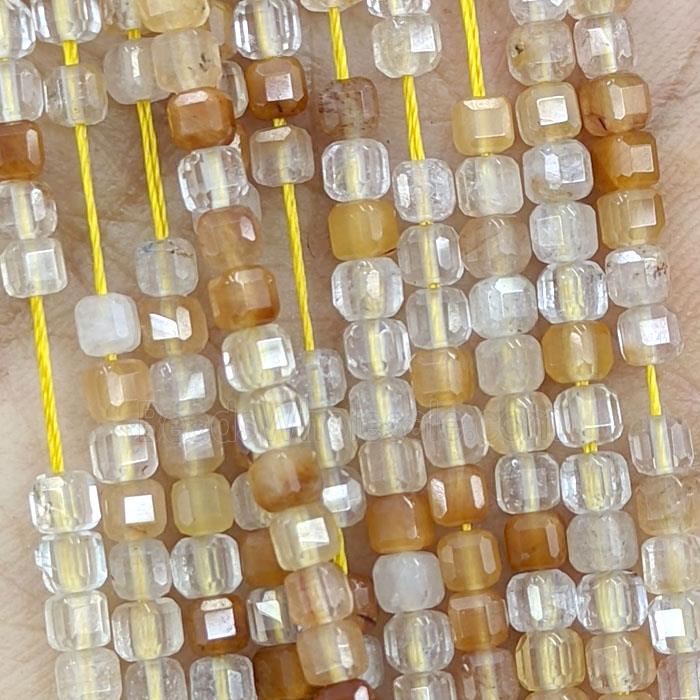 Yellow Actinolite Beads Faceted Cube