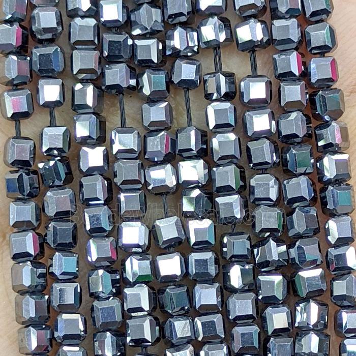 Natural Terahertz Stone Beads Silver Faceted Cube