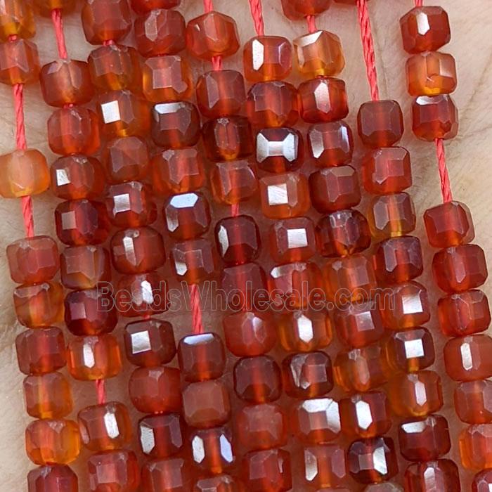 Red Carnelian Agate Beads Faceted Cube