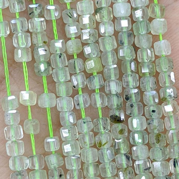 Natural Green Prehnite Beads Faceted Cube