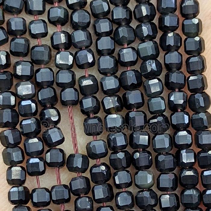 Black Ice Obsidian Beads AB-Grade Faceted Cube