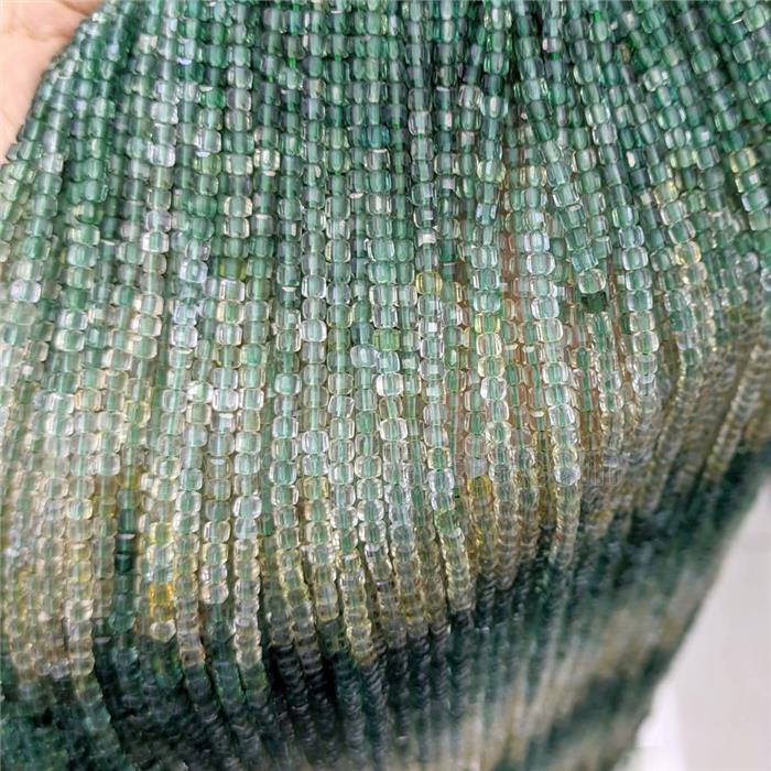 Green Yellow Quartz Beads Faceted Cube