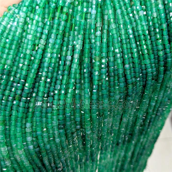 Natural Green Agate Beads Dye Faceted Cube