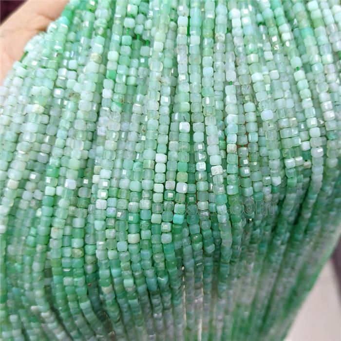 Natural Green Australian Chrysoprase Beads Faceted Cube