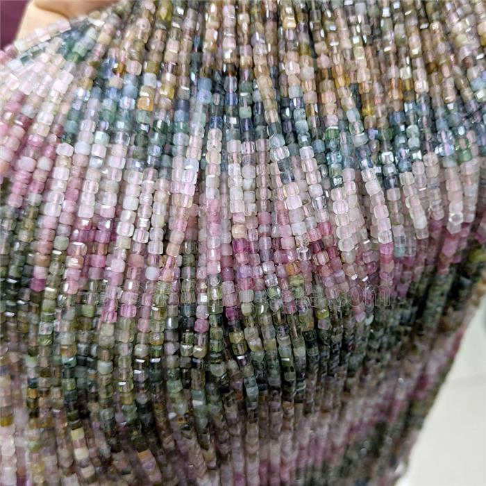 Natural Tourmaline Beads Multicolor Faceted Cube
