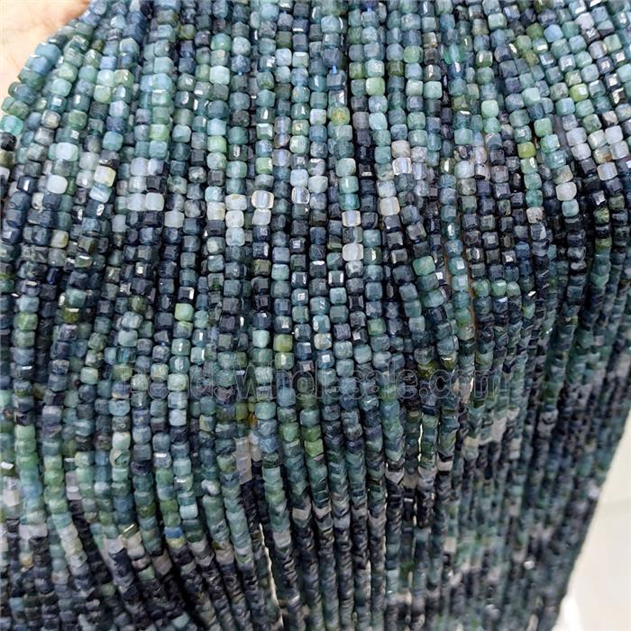 Natural Blue Tourmaline Beads Faceted Cube