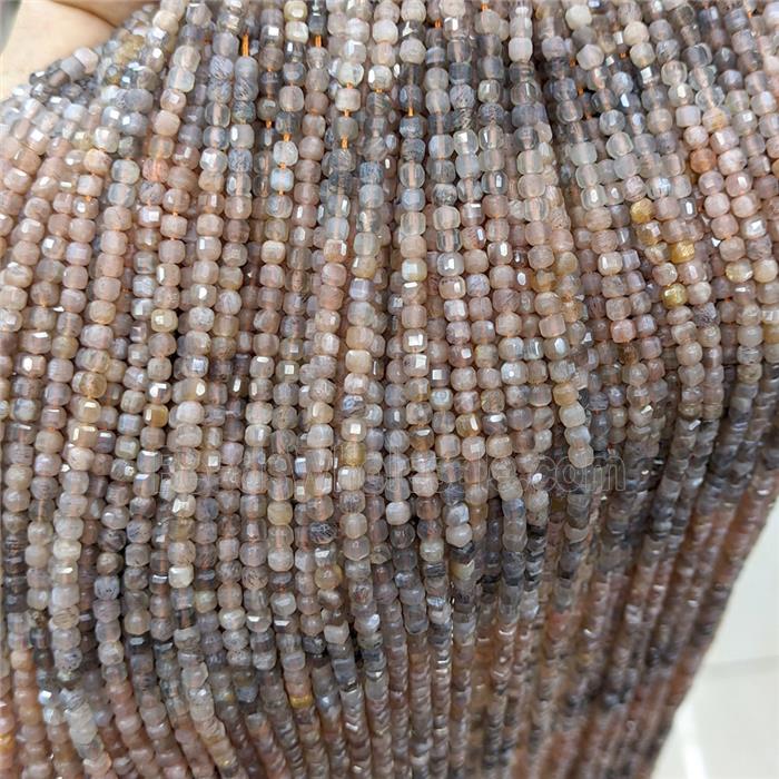 Natural Moonstone Beads Faceted Cube Multicolor
