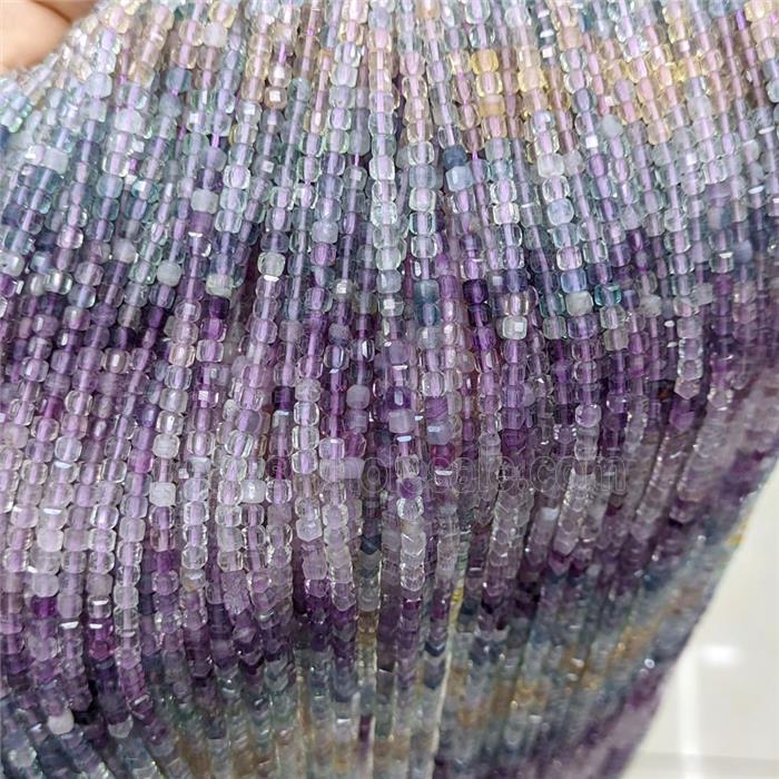 Natural Fluorite Beads Faceted Cube Multicolor