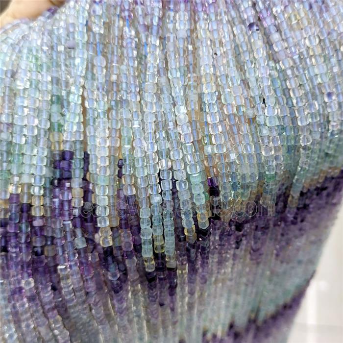 Natural Fluorite Beads Faceted Cube Multicolor
