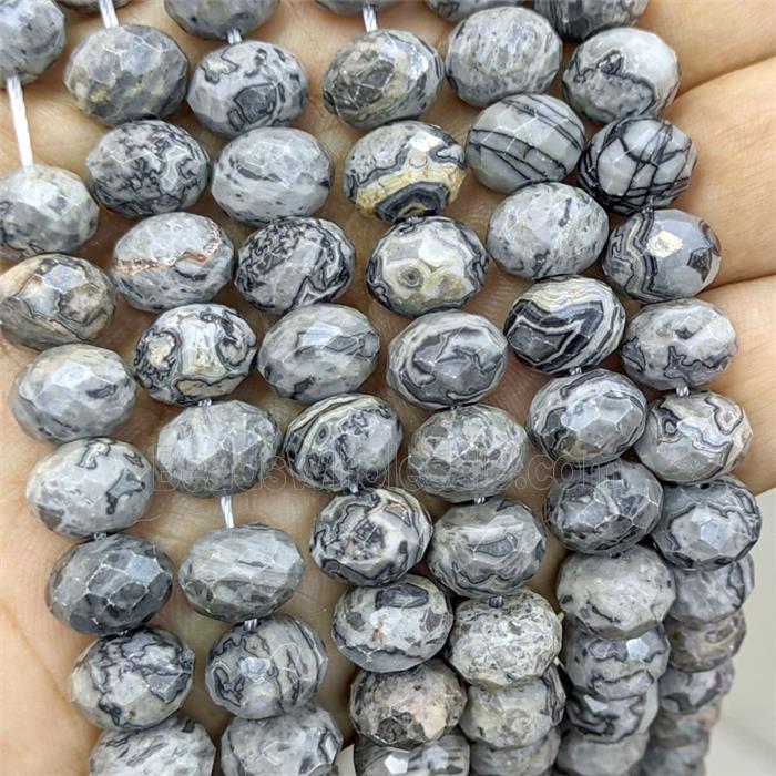 Natural Gray Map Jasper Beads Faceted Rondelle