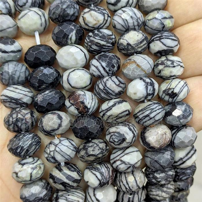 Natural Black Silk Jasper Beads Faceted Rondelle
