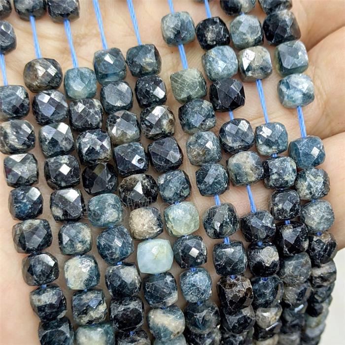 Darkblue Tourmaline Beads Faceted Cube