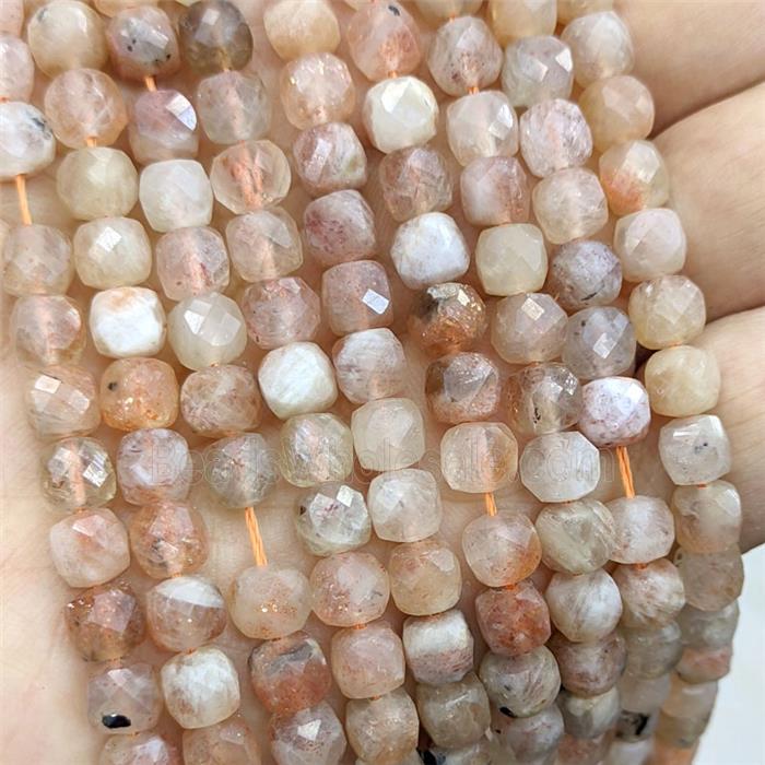 Natural Peach Moonstone Beads Faceted Cube
