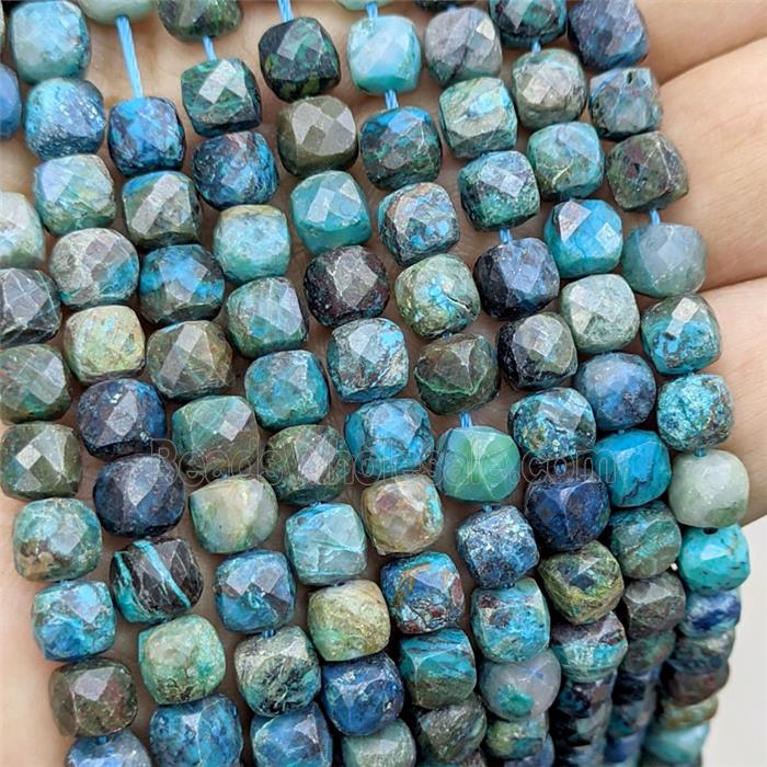 Natural Blue Chrysocolla Beads Faceted Cube