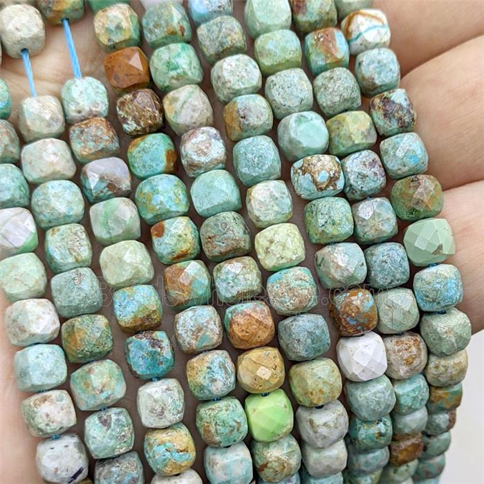 Natural Peru Turquoise Beads Green Faceted Cube