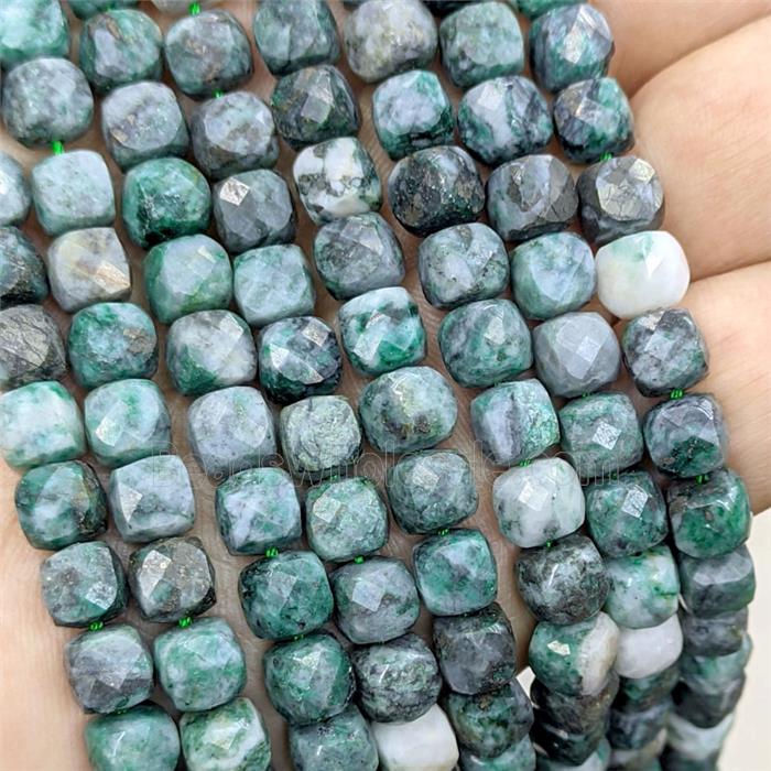 Natural Green Azurite Beads Faceted Cube