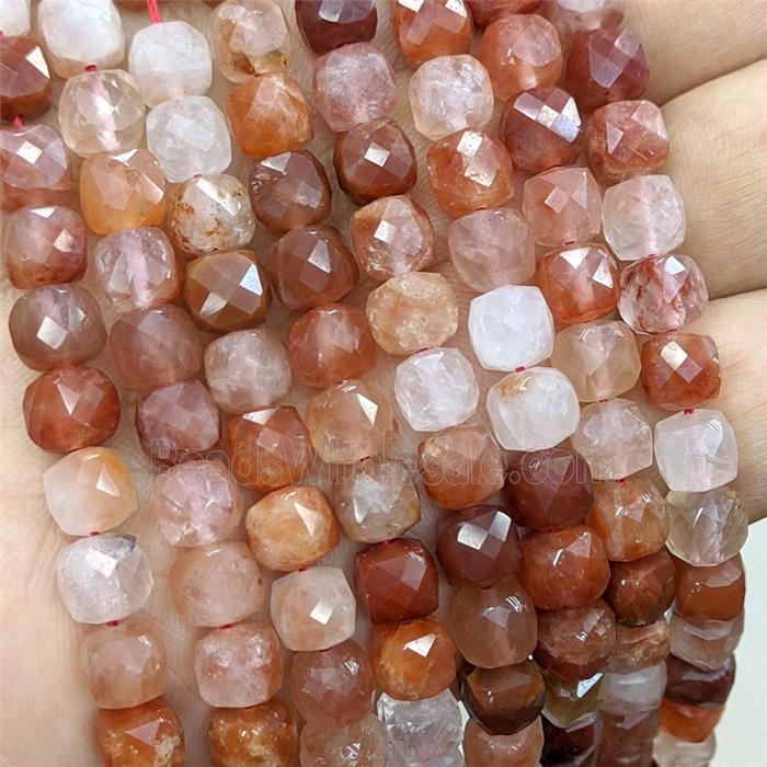 Naural Red Hematoid Quartz Beads Faceted Cube