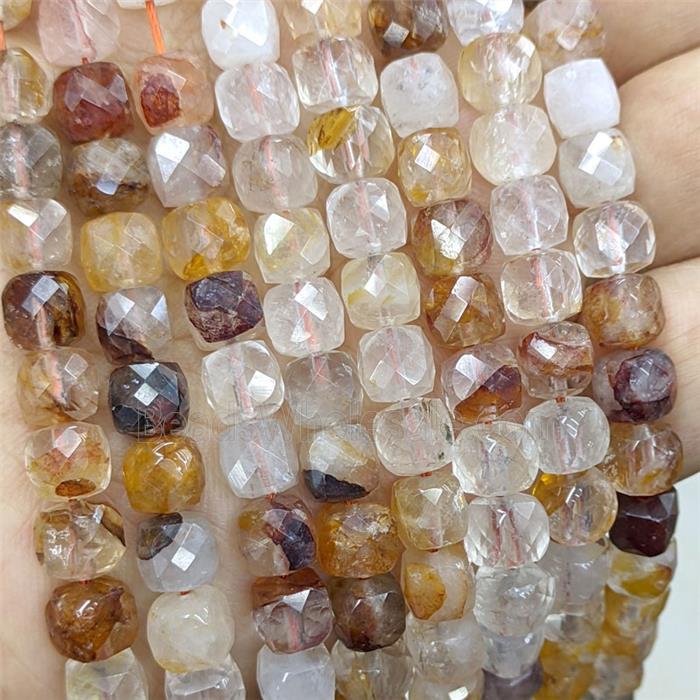Natural Yellow Hematoid Quartz Beads Faceted Cube