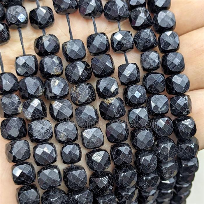 Natural Black Tourmaline Beads Faceted Cube