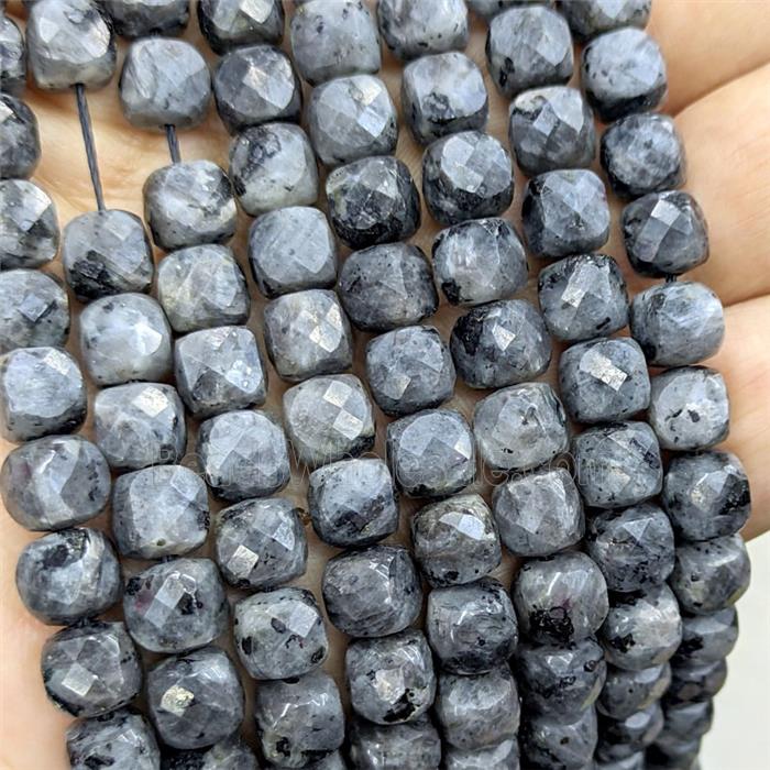Natural Black Labradorite Beads Faceted Cube