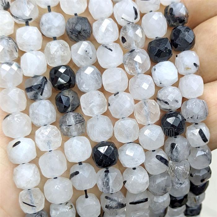 Natural Black Rutilated Quartz Beads Faceted Cube