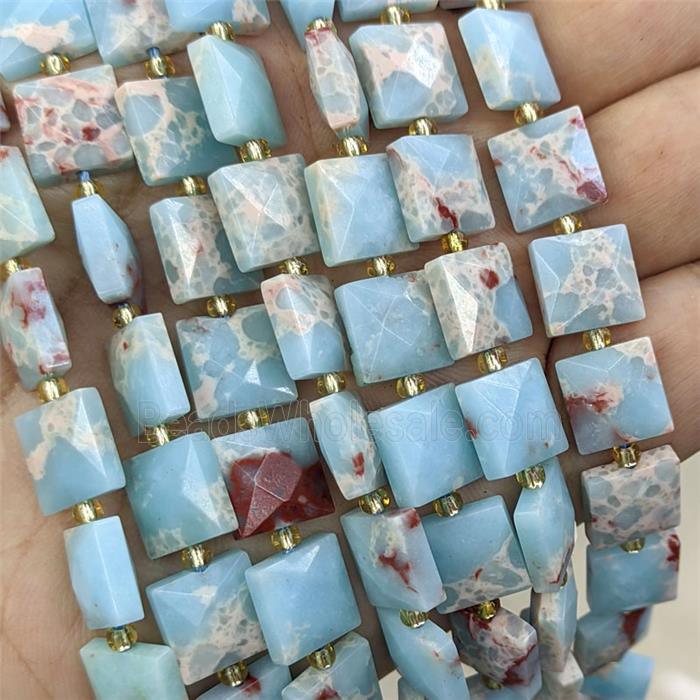 Natural Imperial Jasper Square Beads Blue Dye Faceted