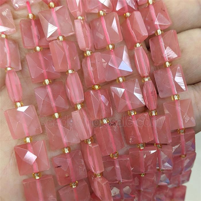 Red Synthetic Quartz Square Beads Faceted