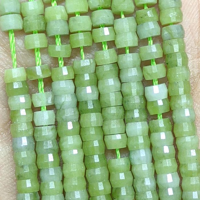 Green Chinese Nephrite Jade Heishi Beads Faceted