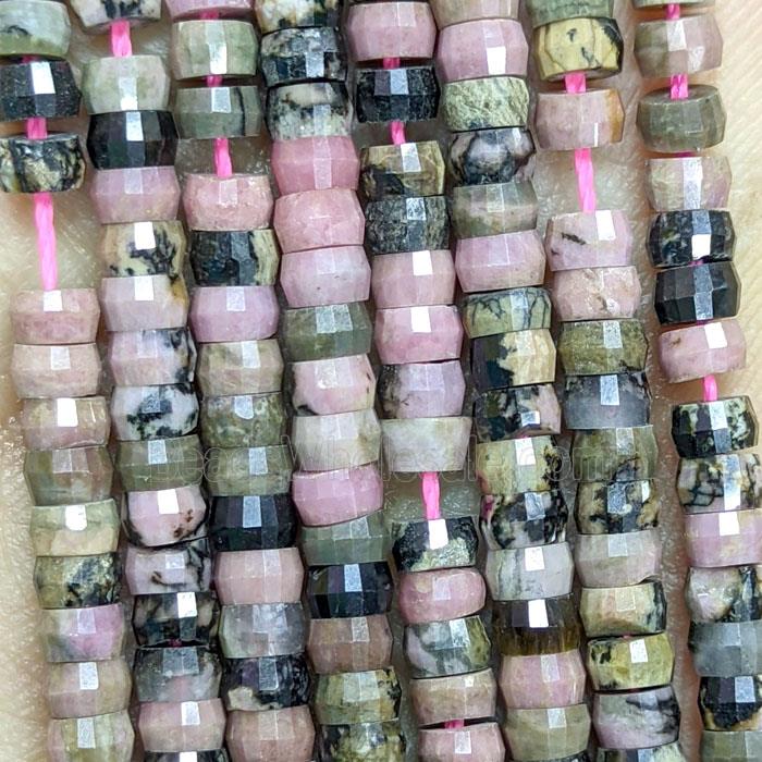 Natural Pink Chinese Rhodonite Heishi Beads Faceted