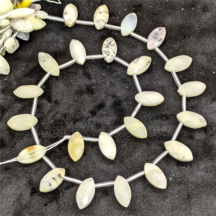 Natural White Opal Eye Beads Topdrilled Faceted