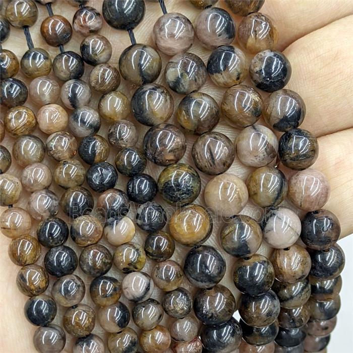 Natural Chiastolite Beads Smooth Round Coffee Black