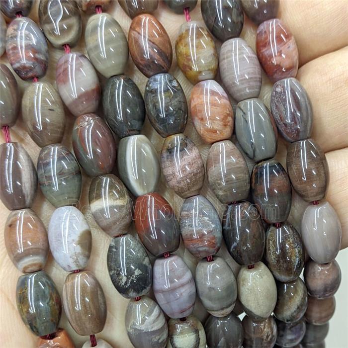 Natural Wood Petrified Jasper Rice Beads